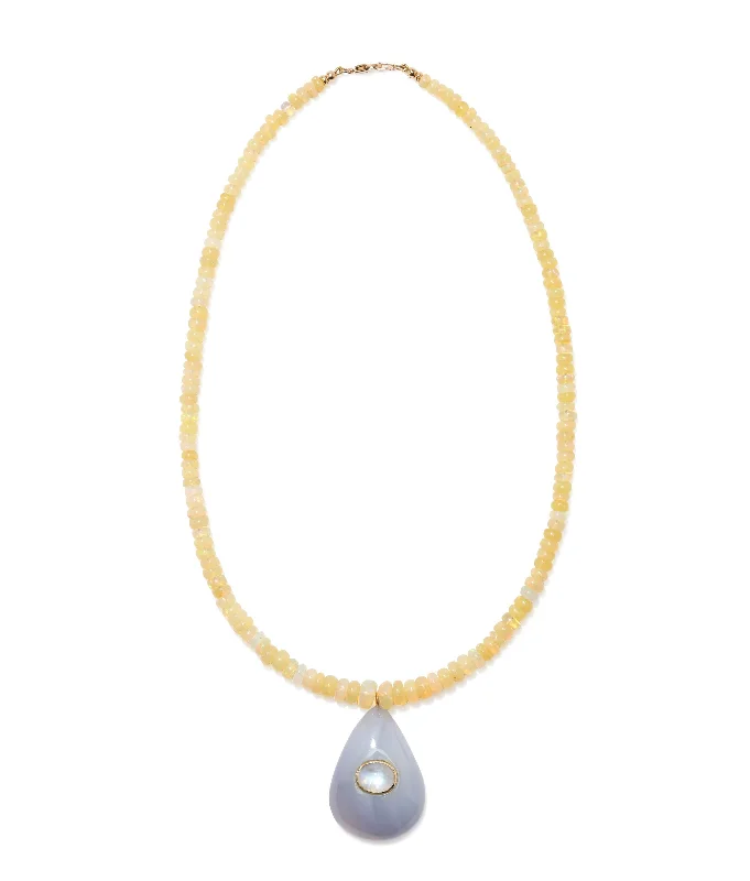 14k Gold Blue Chalcedony Pendant Necklace