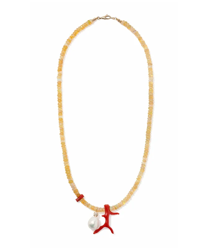 14k Gold, Pearl & Coral Necklace