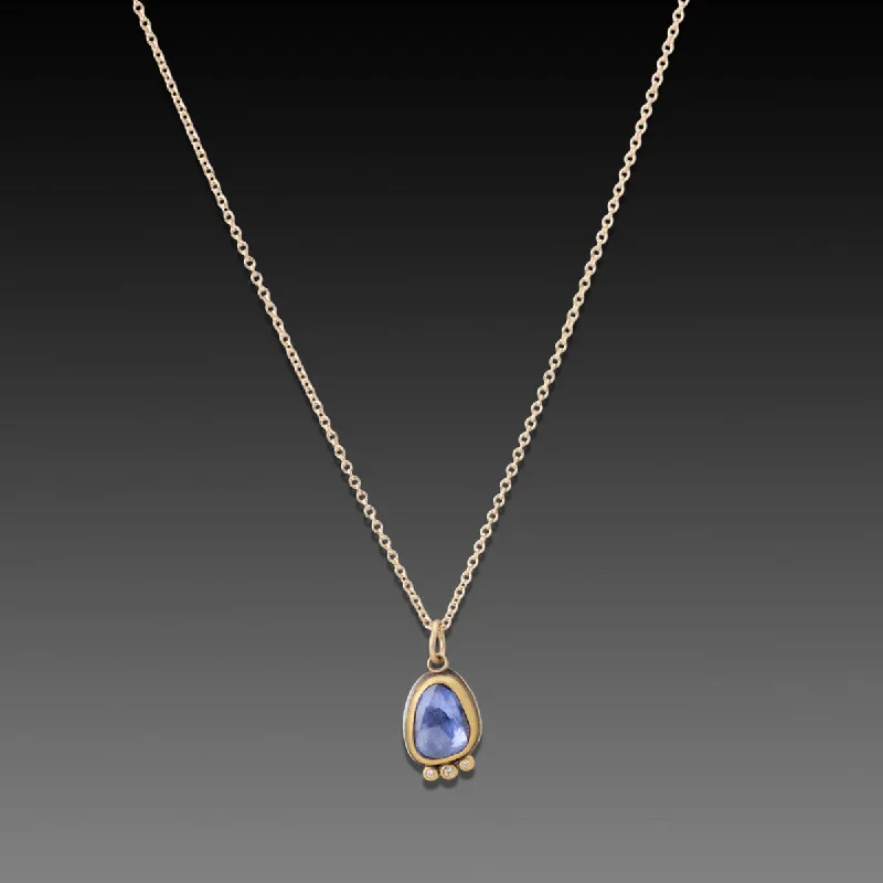 Blue Sapphire Necklace with Diamond Trio