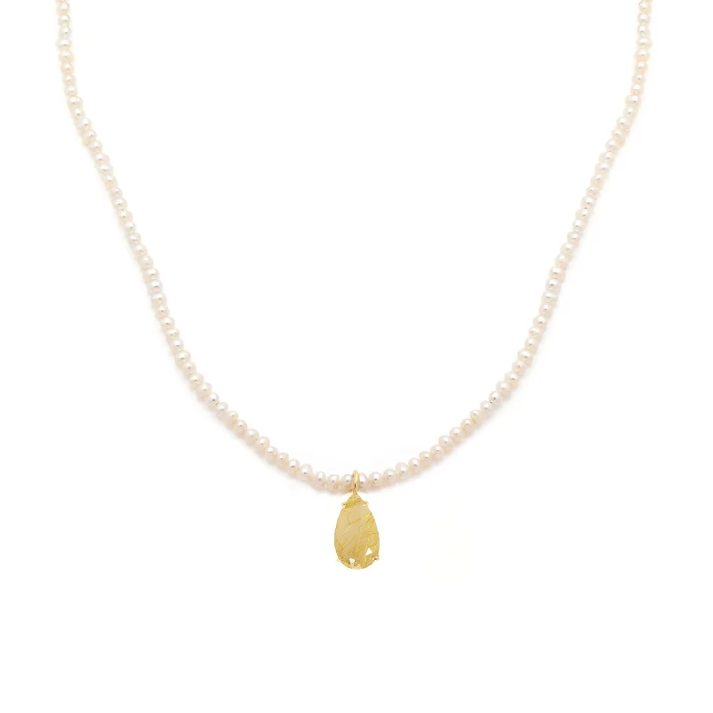 Jacquie Necklace | Pearl & Rutilated Quartz