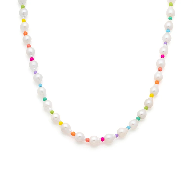 Rainbow Pearl Necklace | Gold