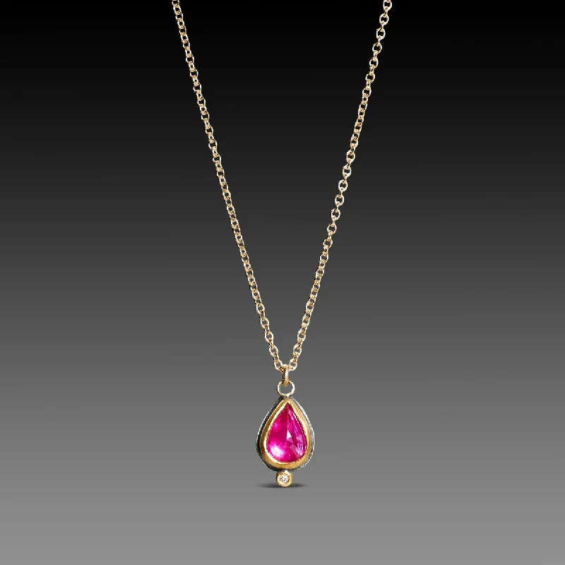 Delicate Ruby Teardrop Necklace