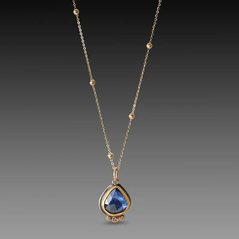 Organic Sapphire Necklace with Diamonds