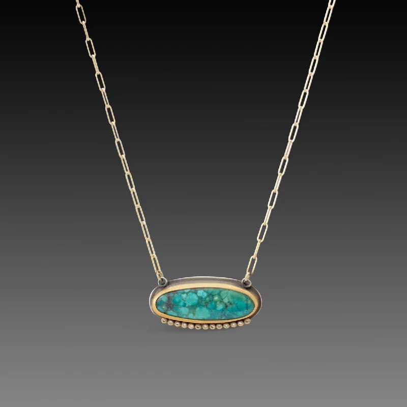 Turquoise Necklace with Diamond Line