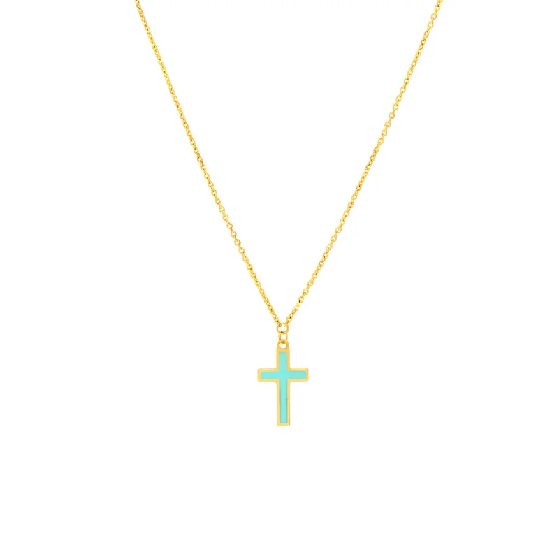 14k Enamel Cross Pendant Necklace