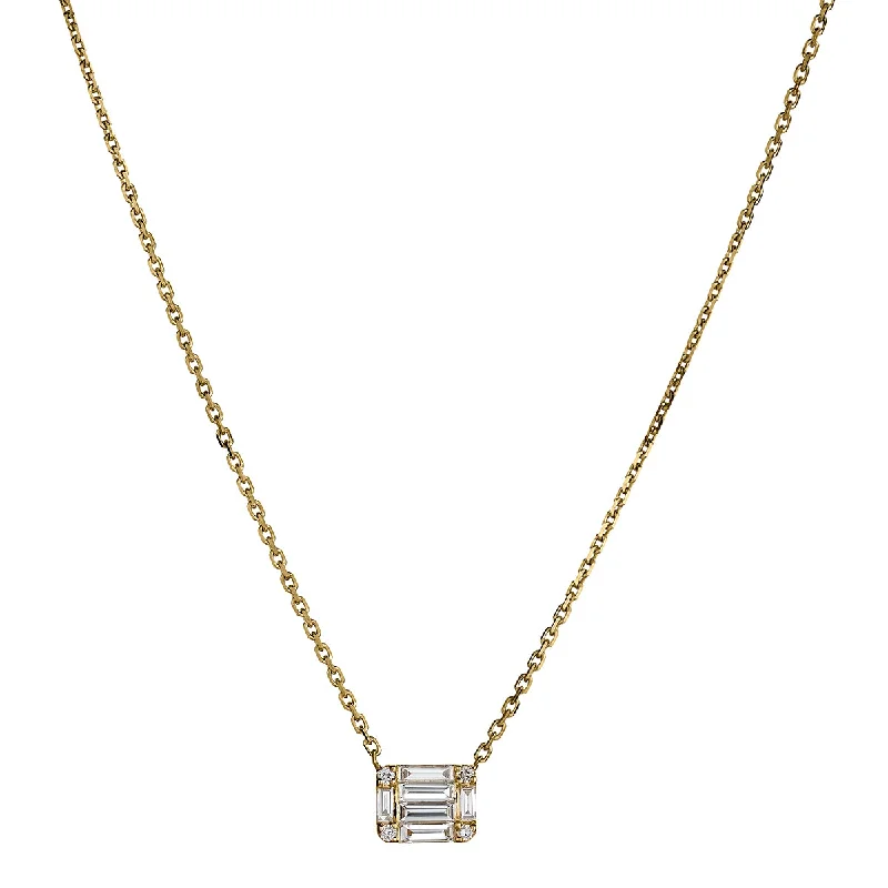 BAGUETTE & ROUND DIAMOND PENDANT NECKLACE