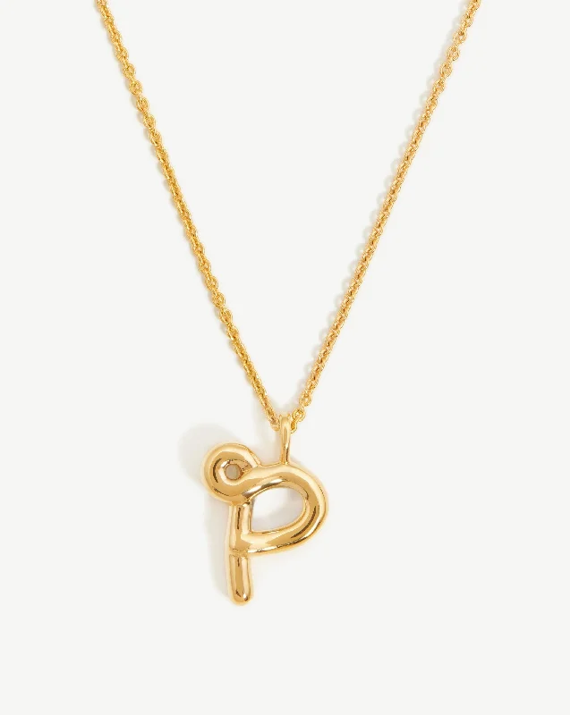 Curly Molten Initial Pendant Necklace - Initial P | 18k Gold Vermeil