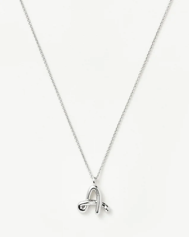 Curly Molten Initial Pendant Necklace - Initial A | Sterling Silver