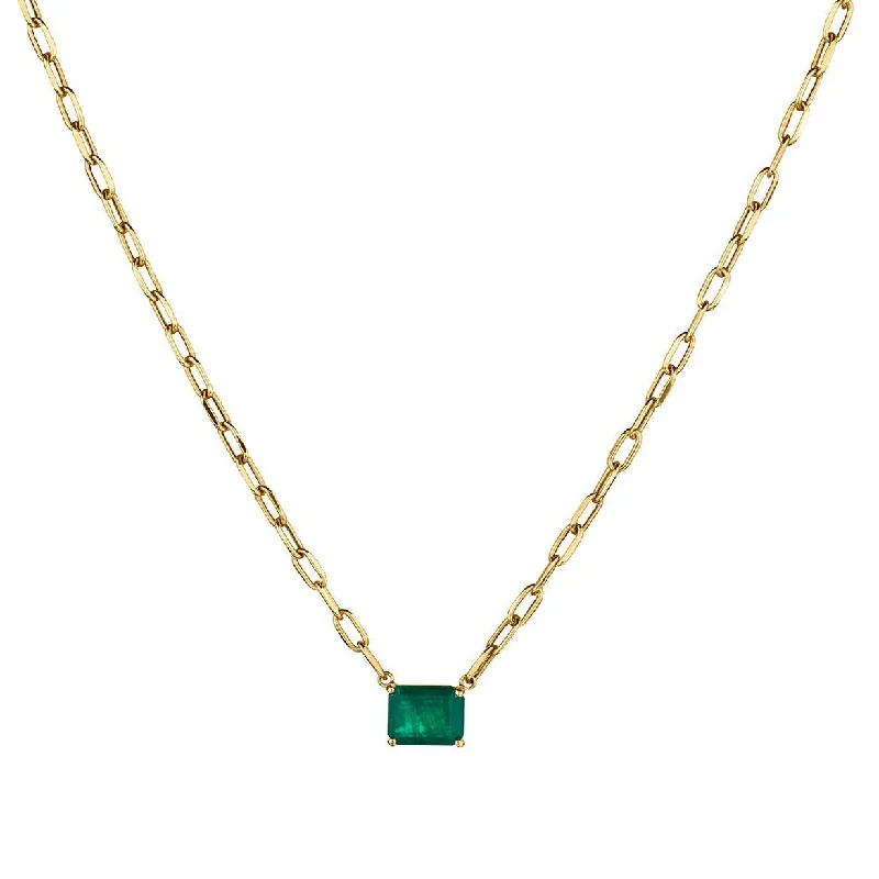 GREEN EMERALD SET ON PAPERCLIP CHAIN NECKLACE