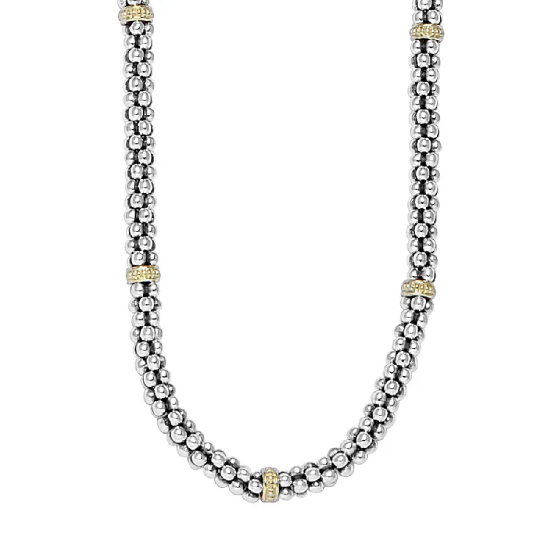 Lagos Two-Tone Caviar 5mm Beaded Gold Station Necklace