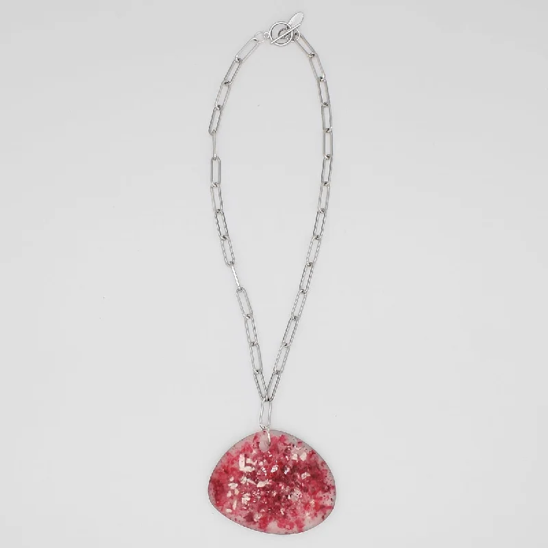 Red Speckle Resin and Chain Pendant Necklace