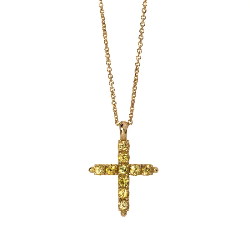 Yellow Sapphire Cross 18K Gold Pendant Necklace