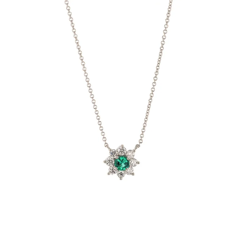 18" Emerald & Diamond Stationary Pendant Necklace | M10278145