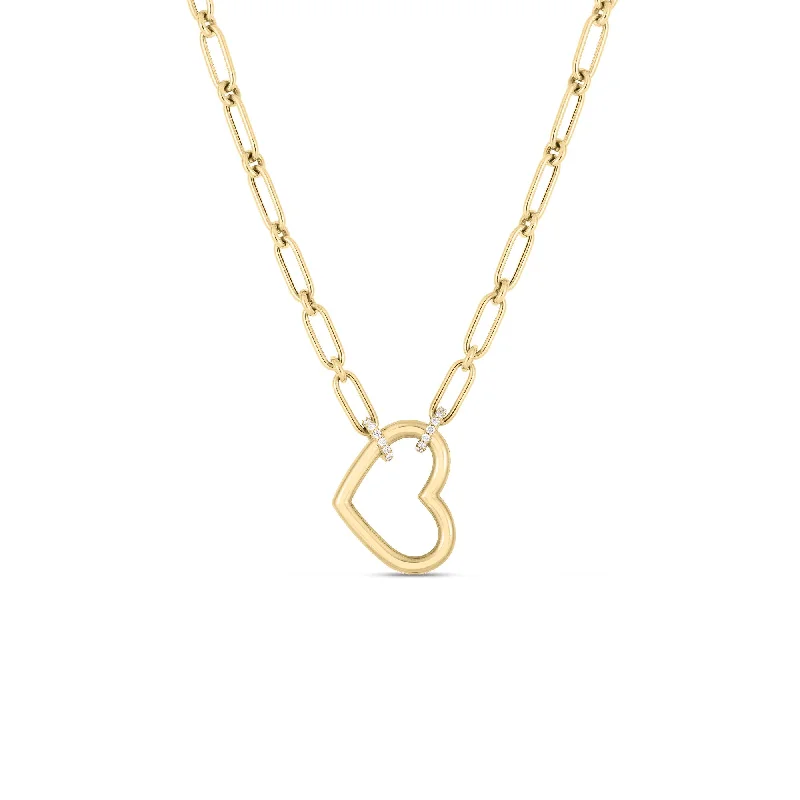 18K YELLOW GOLD CIALOMA DANGLE DIAMOND ACCENT OPEN HEART NECKLACE