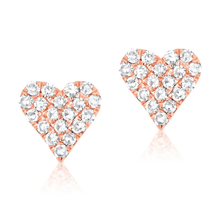 14K Rose Gold Diamond Heart Stud Mini Earrings