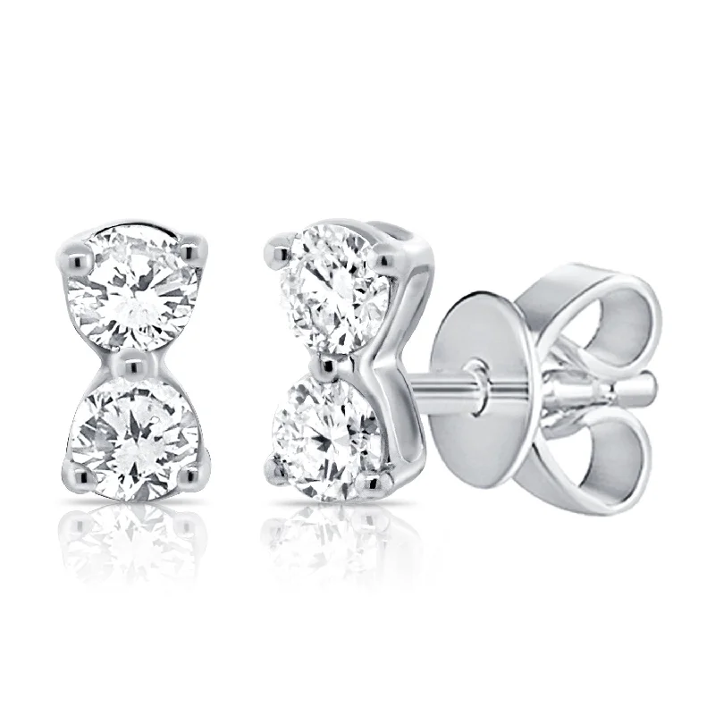 14K White Gold Double Diamond Stud Earrings