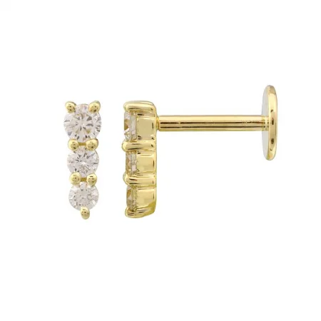 14K Yellow Gold Diamond Graduated Bar Flat Back Earrings