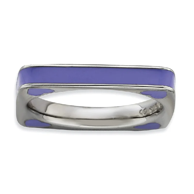 3.25mm Silver and Purple Enamel Stackable Square Band