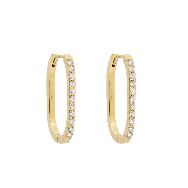 Diamond Paperclip Hoop Earrings, 14 Yellow Gold