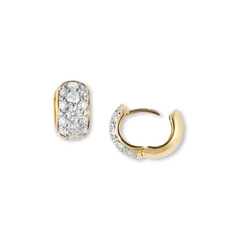 Pavé Diamond Huggie Hoop Earrings, 18K Yellow Gold