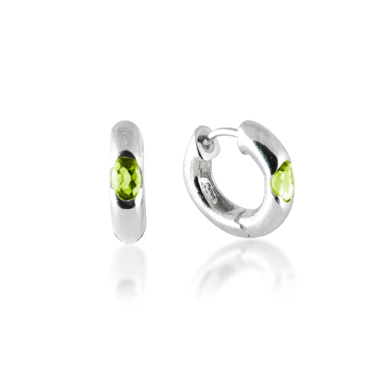 Peridot Huggie Hoop Earrings, Sterling Silver