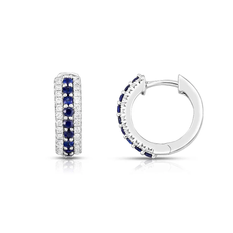 Sapphire and Diamond Huggie Hoop Earrings, 14K White Gold