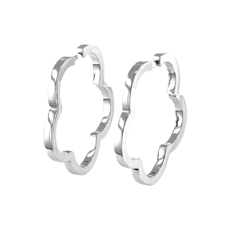 Scalloped Hoop Earrings, 1.50 Inches, Sterling Silver