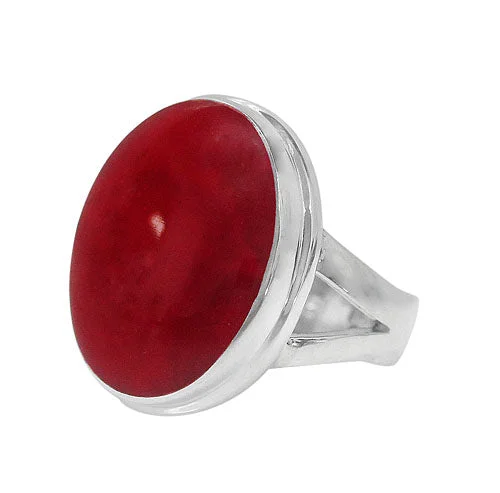 Sterling silver, 23x18mm sponge coral stone ring.