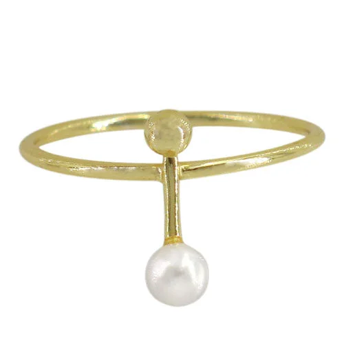 Sterling silver with gold, 4mm pearl ring with 1mm band.