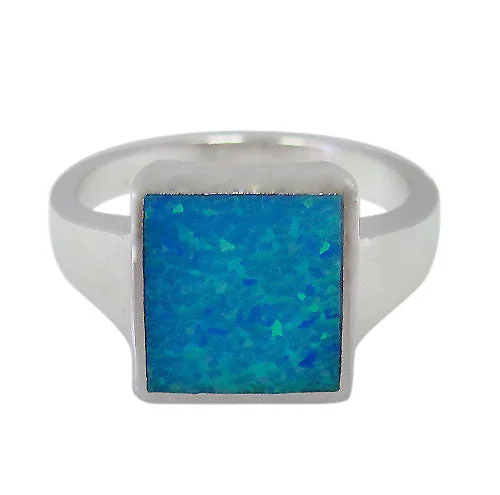 Sterling silver with rhodium, 12mm emulated opal stone ring.