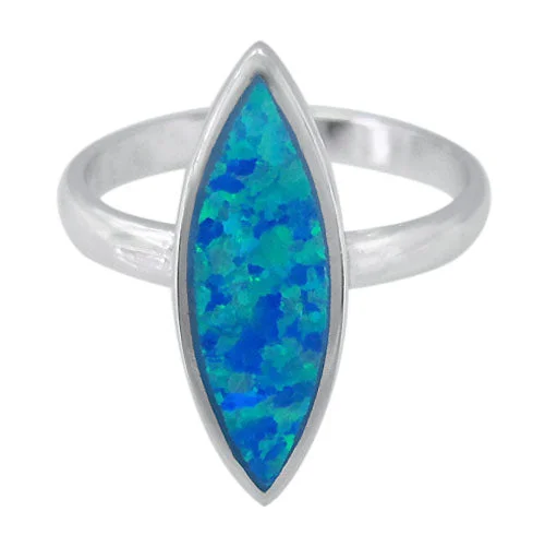 Sterling silver with rhodium, 20x7mm emulated opal stone ring.