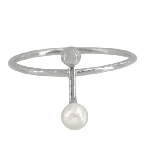 Sterling silver with rhodium, 4mm pearl ring with 1mm band.