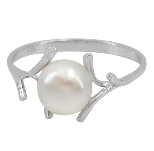 Sterling silver with rhodium, 7mm pearl ring with 1.5mm band.