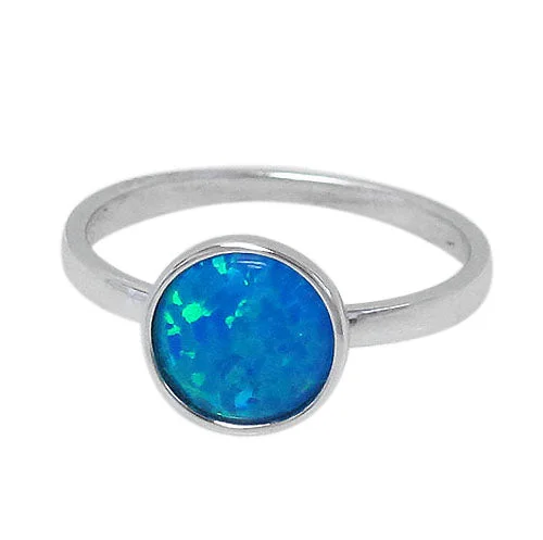 Sterling silver with rhodium, 9mm emulated opal stone ring.