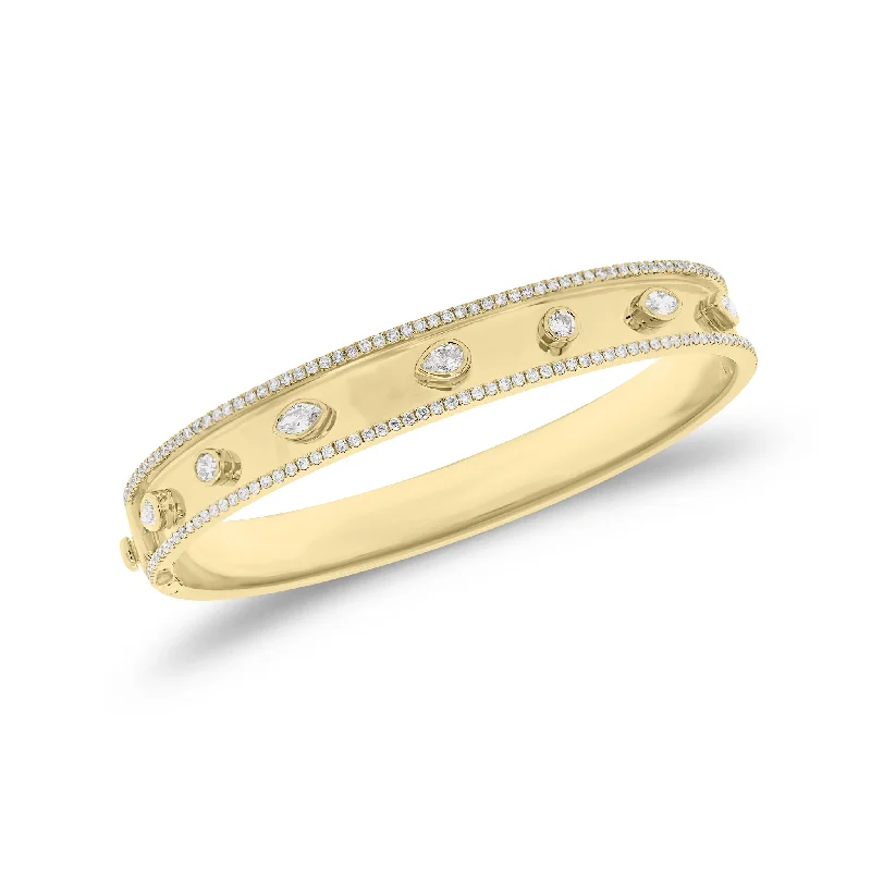 Bezel-Set Diamond Shapes Bangle Bracelet