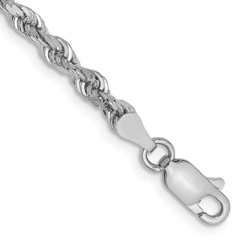 10KT White Gold 8-inch 3.35MM Diamond-cut Rope Bracelet