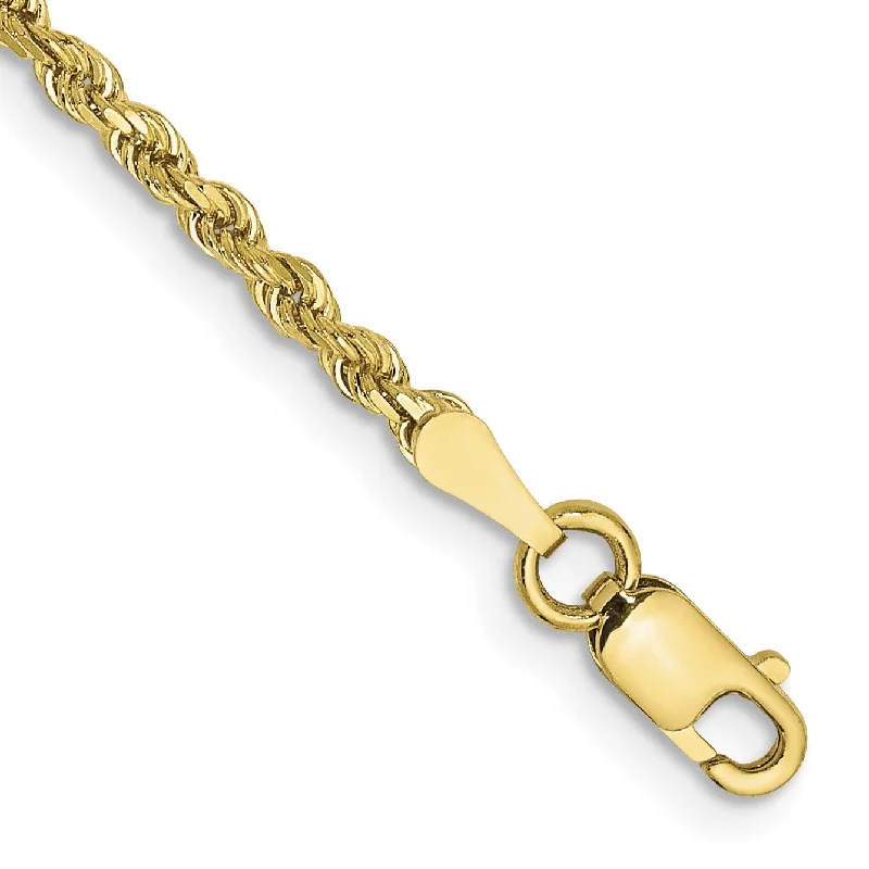 10KT Yellow Gold 8-inch 2.25MM Lobster Clasp Diamond-cut Rope Bracelet