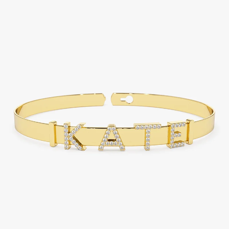 14K 5MM Sliding Diamond Initials Bangle