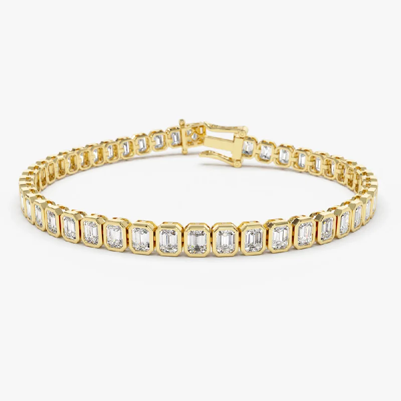 14k Bezel Setting 5.75 ctw Emerald Cut Diamond Tennis Bracelet