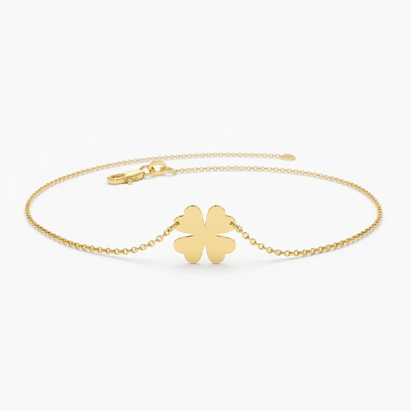 14K Gold Four Leaf Clover Charm Bracelet