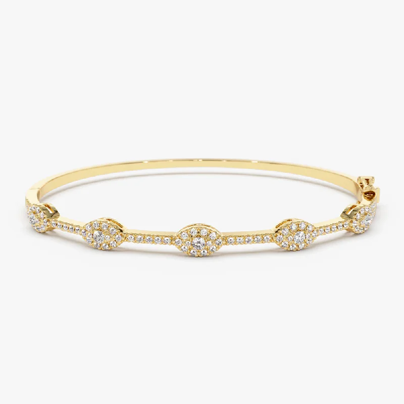 14k Marquise Shape Round Diamond Bangle Bracelet