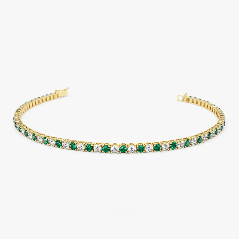 14k Prong Setting Diamond and Emerald Tennis Bracelet