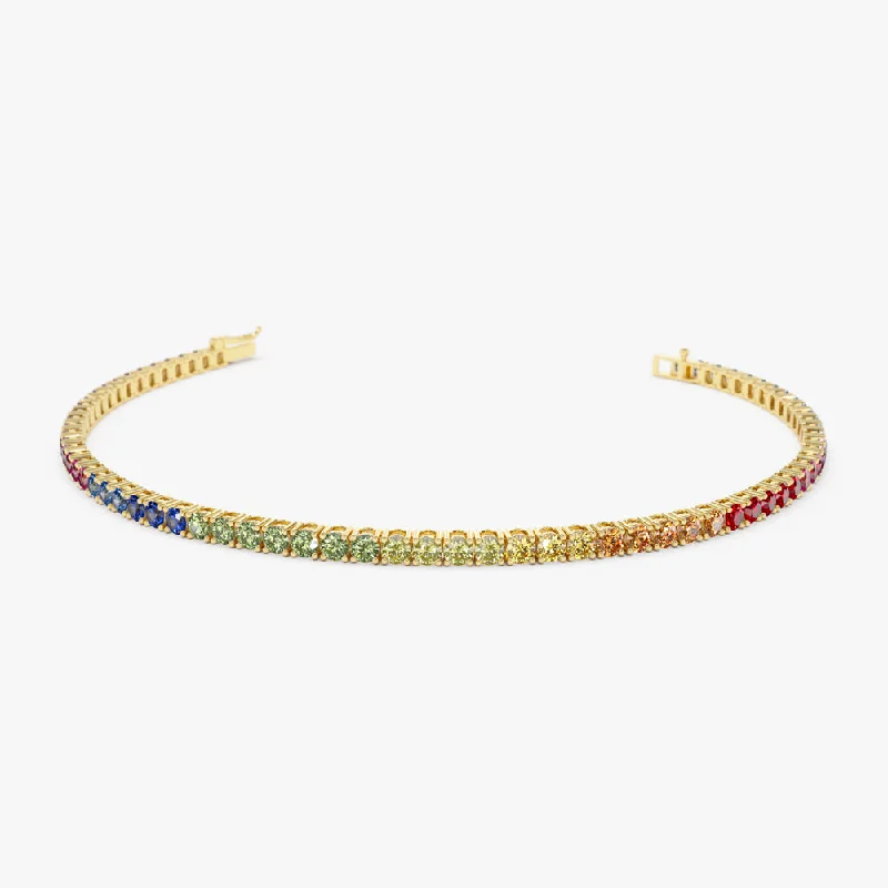 14k Prong Setting Diamond and Multi-Color Sapphire Tennis Bracelet