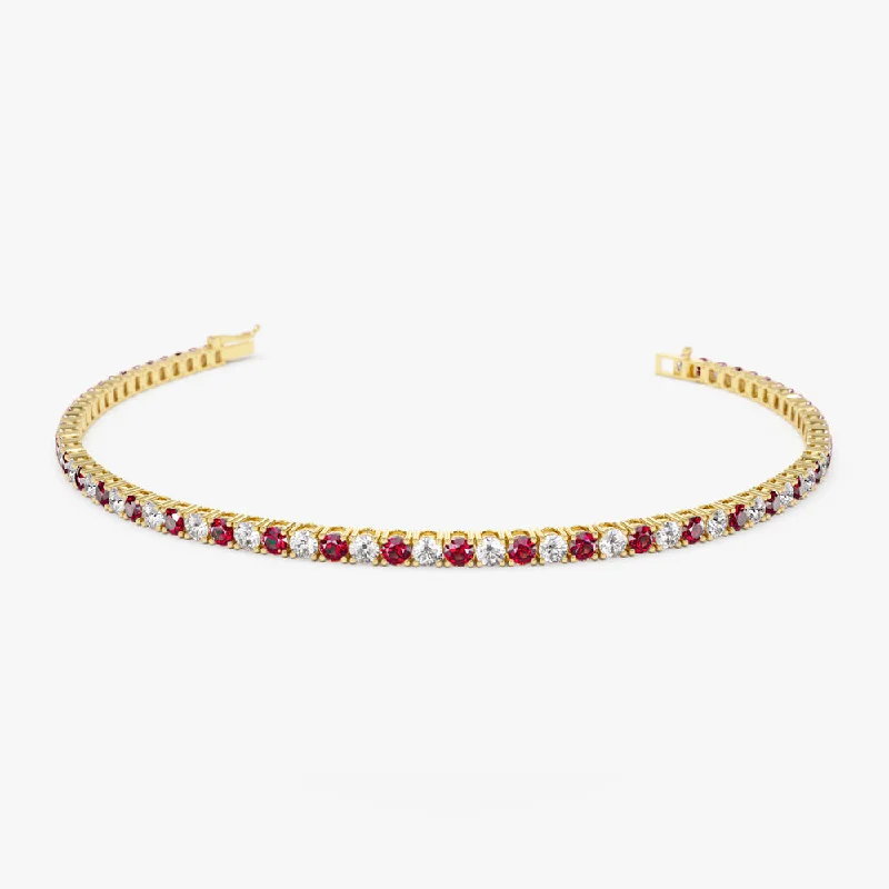 14k Prong Setting Diamond and Ruby Tennis Bracelet