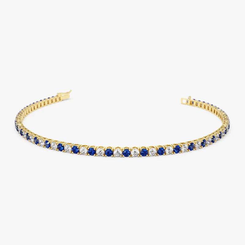 14k Prong Setting Diamond and Sapphire Tennis Bracelet