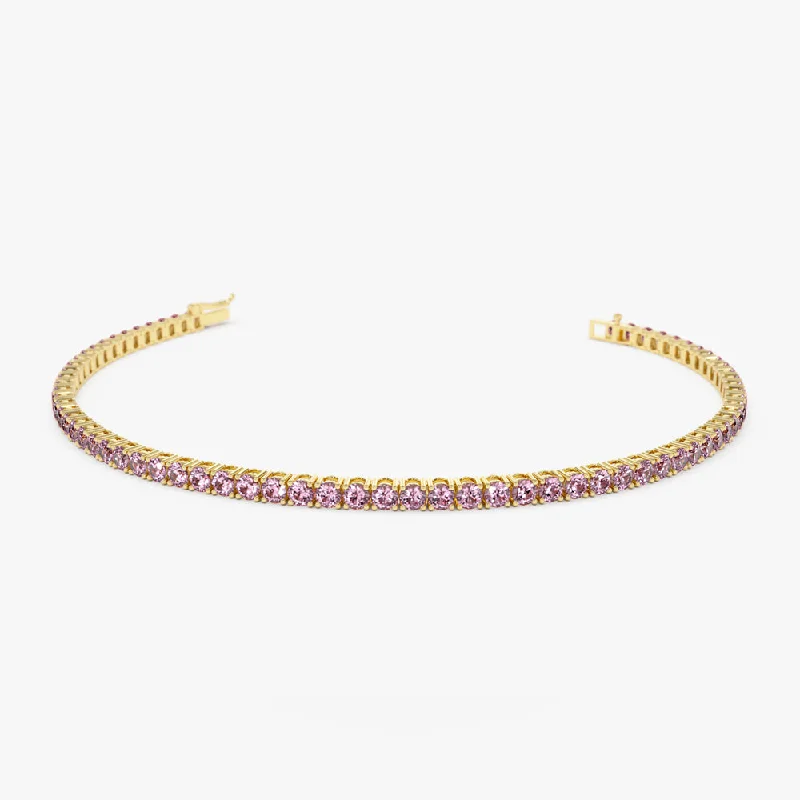 14k Prong Setting Pink Tourmaline Tennis Bracelet