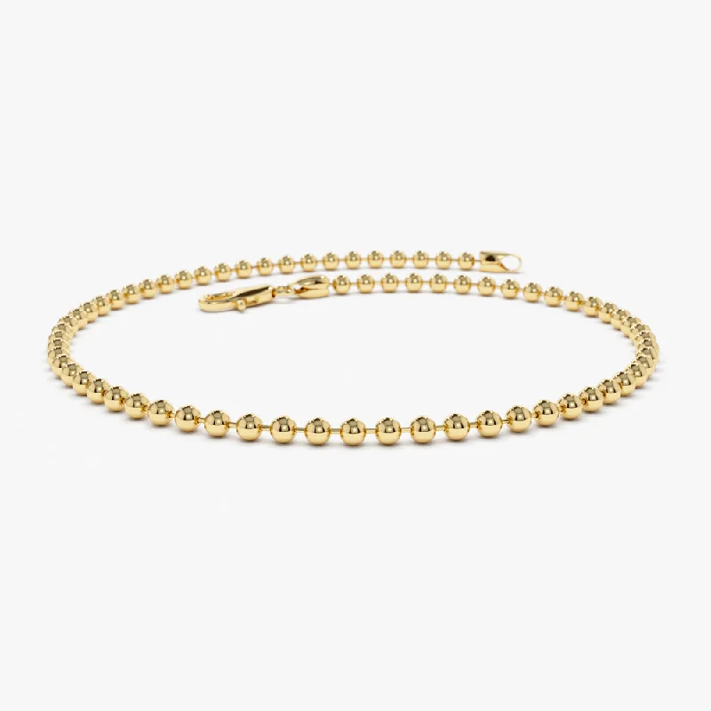 14K Solid Gold 2MM Bead Chain Bracelet