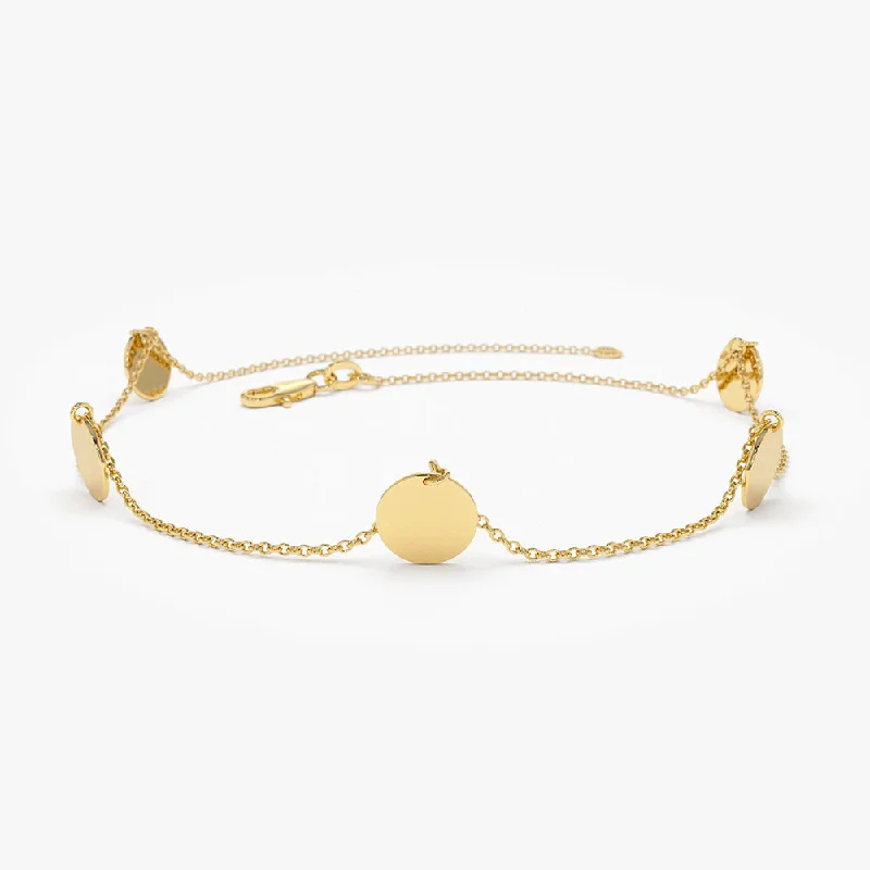 14K Solid Gold Dangle Disc Bracelet