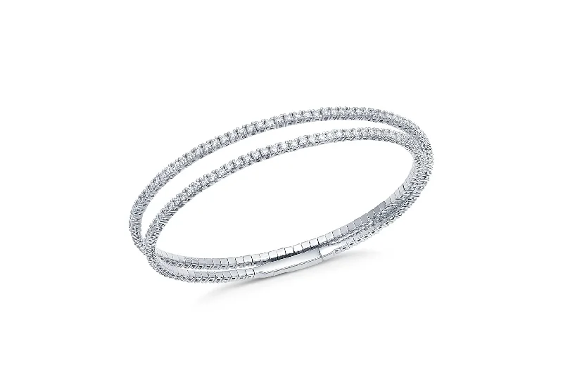 18kt White Gold Diamond Double Loop Bangle Bracelet