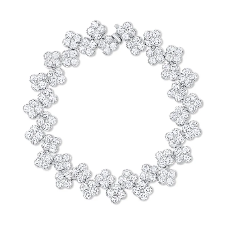 18k White Gold Diamond Flower Bracelet Double Row